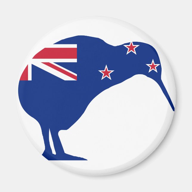 Imán Bandera de Nueva Zelanda con Kiwi SIlhouette (Frente)