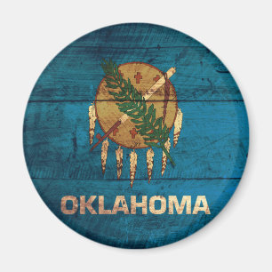 Imán Bandera de Oklahoma de madera antigua;