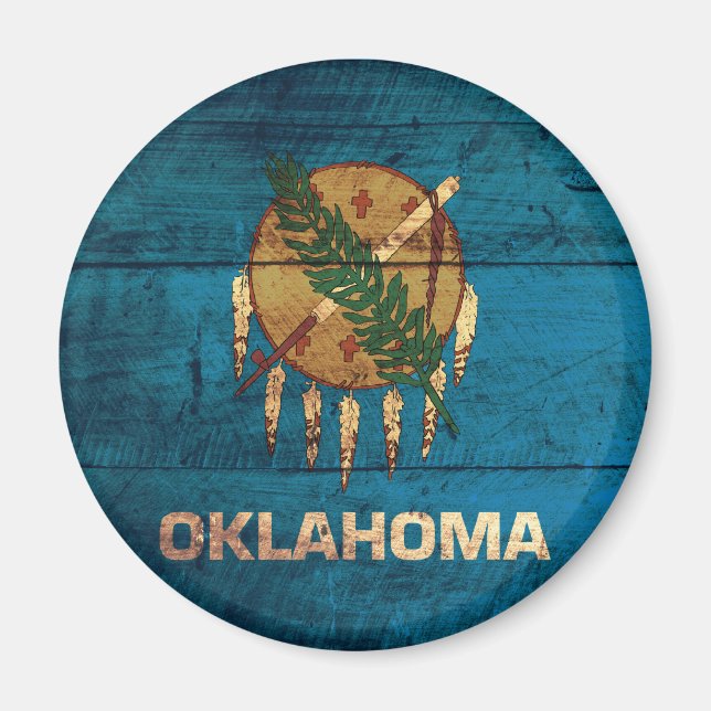 Imán Bandera de Oklahoma de madera antigua; (Frente)