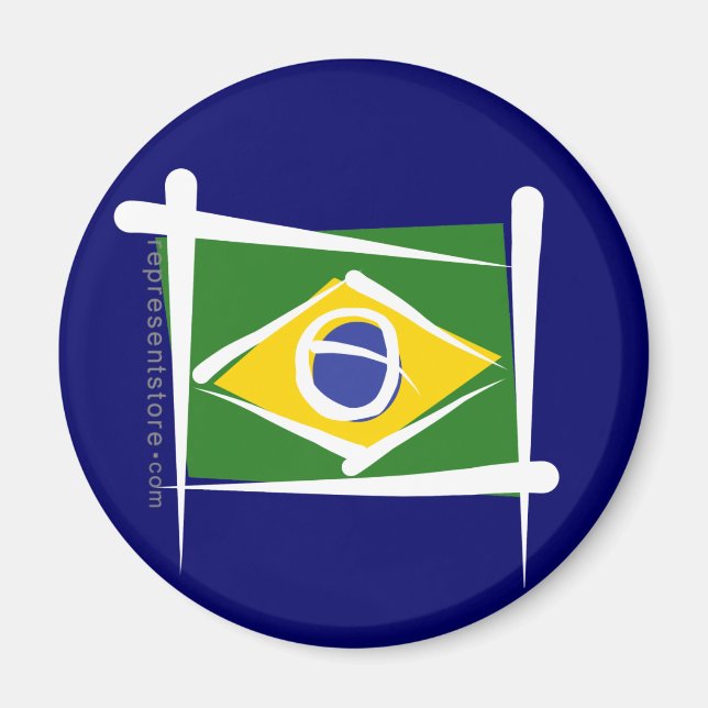 Imán Bandera de pincel de Brasil (Frente)