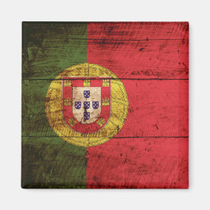Imán Bandera de Portugal en grano de madera vieja