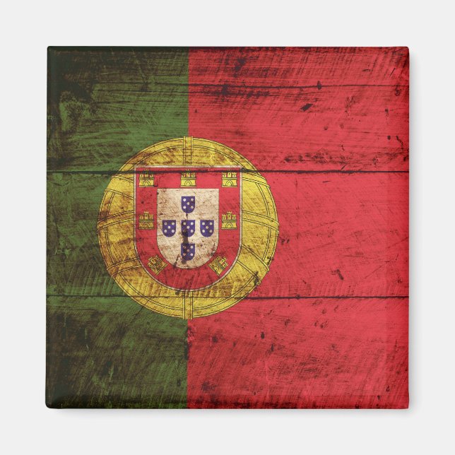Imán Bandera de Portugal en grano de madera vieja (Frente)