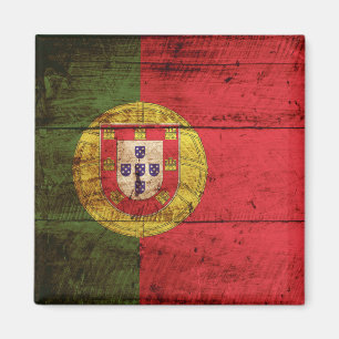 Imán Bandera de Portugal en grano de madera viejo