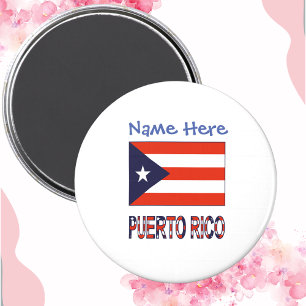 Imán Bandera de Puerto Rico Personalización Azul