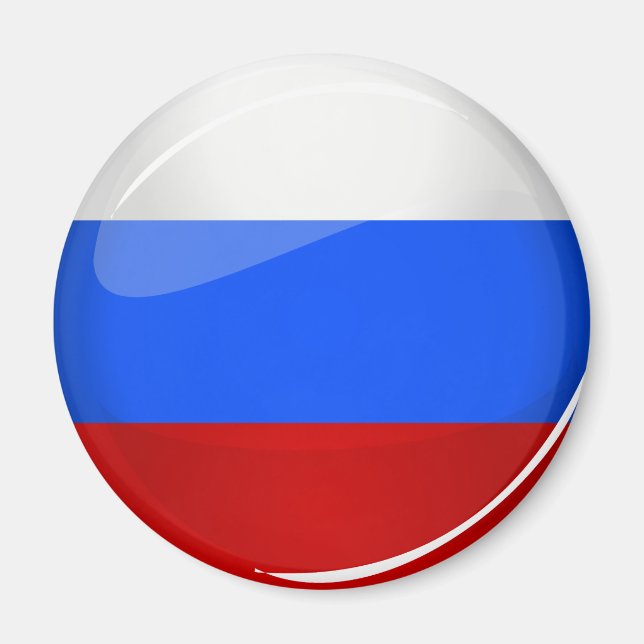 Imán Bandera de Rusia redonda brillante (Frente)