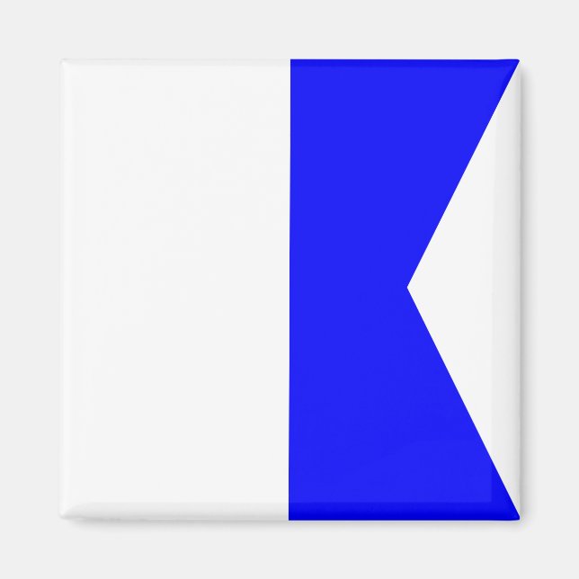 Imán Bandera de Señalización Marina: Letra "A" (Alfa) (Frente)