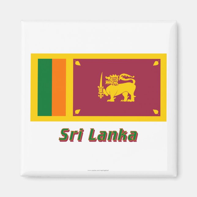 Imán Bandera de Sri Lanka con nombre (Frente)