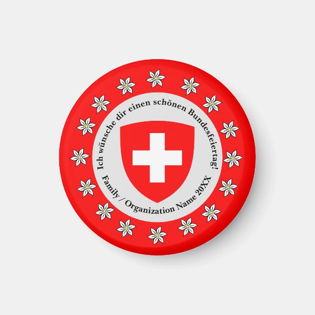 Imán Bandera de Suiza Edelweiss, Día Nacional Suizo (Frente)