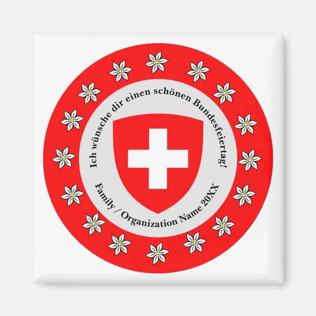 Imán Bandera de Suiza Edelweiss, Día Nacional Suizo (Frente)