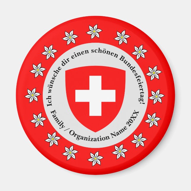 Imán Bandera de Suiza Edelweiss, Día Nacional Suizo (Frente)