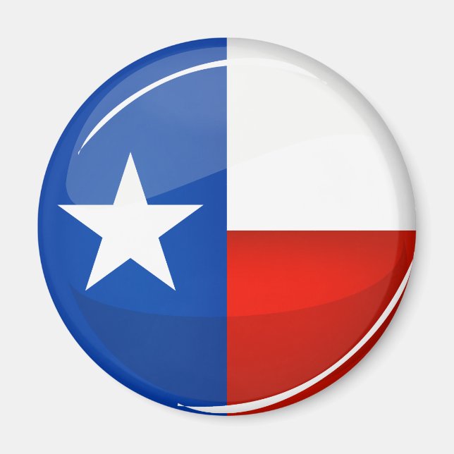 Imán Bandera de Texas redonda brillante (Frente)