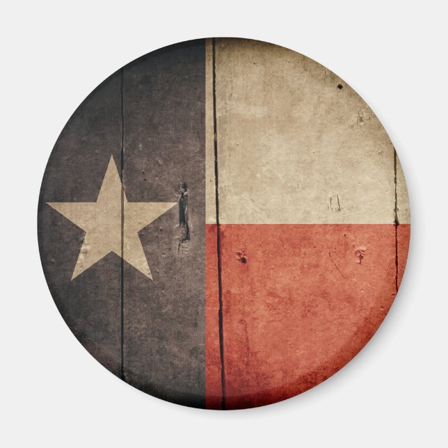 Imán Bandera de Texas Rugged Wood (Frente)