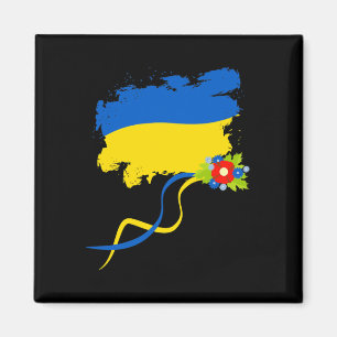 Imán Bandera de Ucrania con flores folclóricas Orgullo