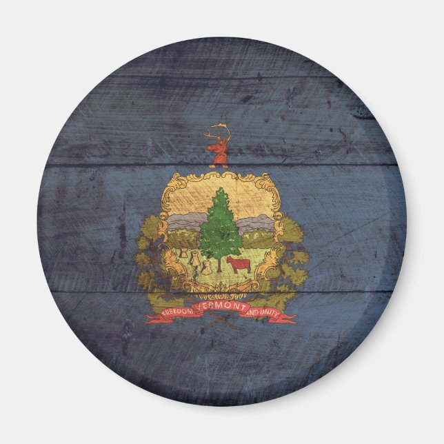 Imán Bandera de Vermont de madera antigua; (Frente)