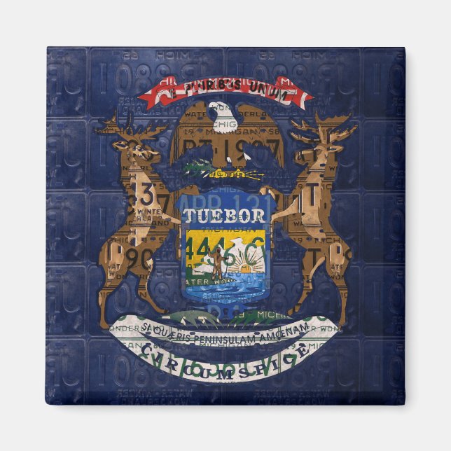 Imán Bandera del estado de Michigan en las placas de li (Frente)