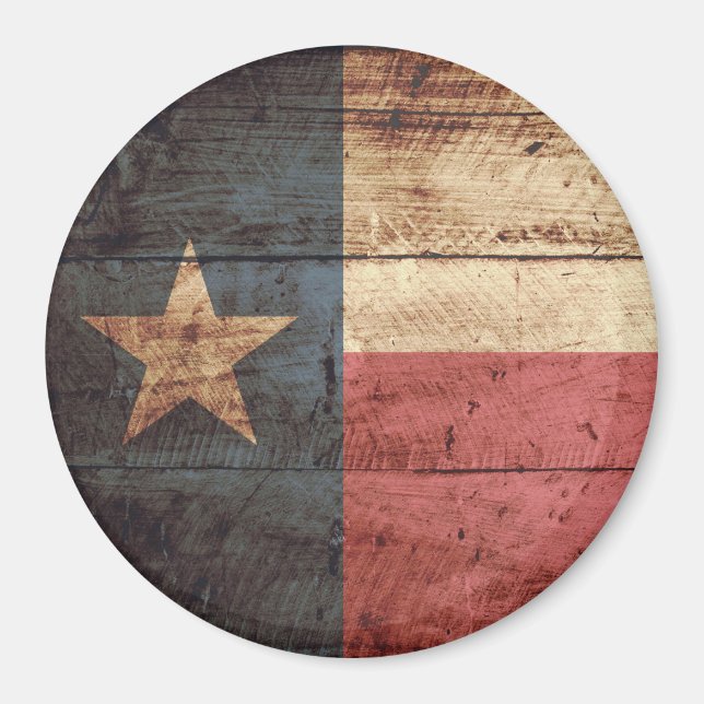 Imán Bandera del Estado de Texas sobre grano de madera  (Frente)