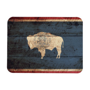 Imán Bandera del estado de Wyoming en grano de madera v