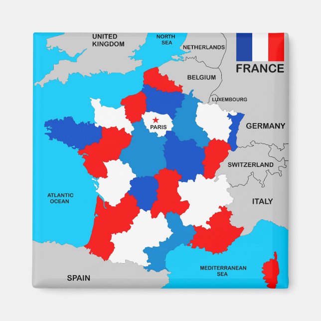 Imán bandera del mapa político del país francés (Frente)