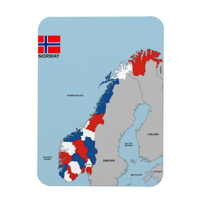 Imán bandera del mapa político del país noruego (Vertical)