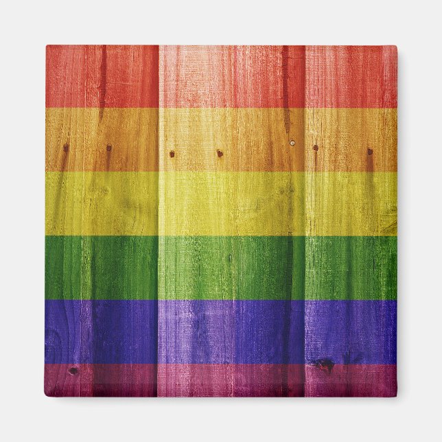 Imán Bandera del orgullo arcoiris de madera (Frente)