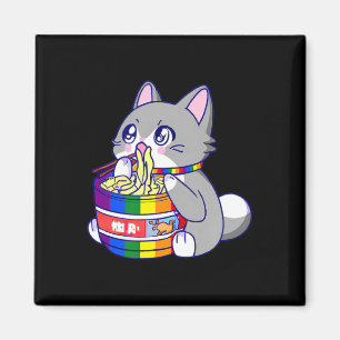Imán Bandera del orgullo con un gato animado comiendo u