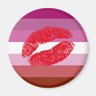 Imán Bandera del Orgullo Lésbico con lápiz labial