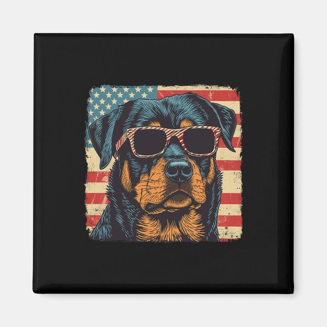 Imán Bandera Estadounidense 4 De Julio Arte De Perro Ro (Frente)