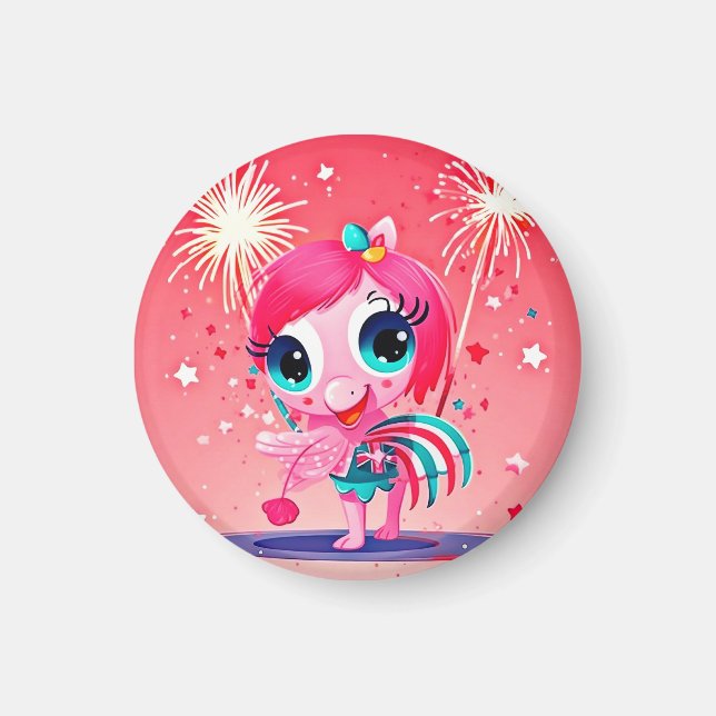 Imán Bandera estadounidense con Personalizado Flamingo- (Frente)