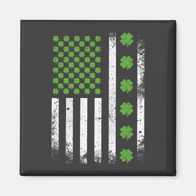 Imán Bandera estadounidense con shamrock Square (Frente)