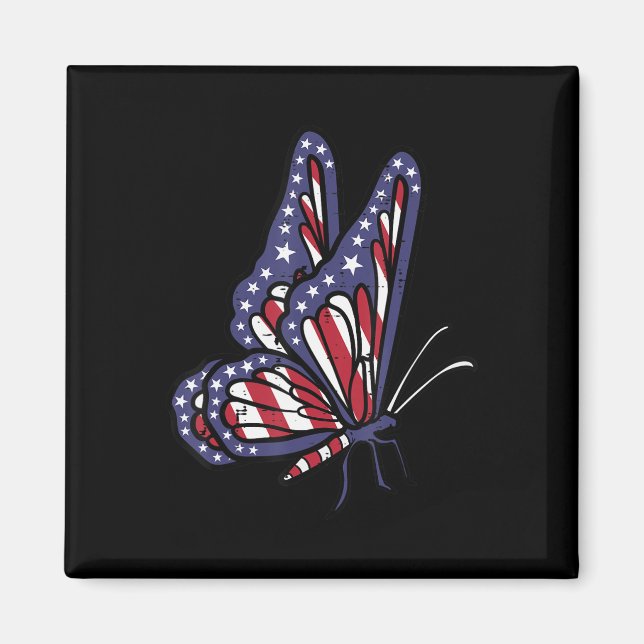Imán Bandera estadounidense de EE. UU. Mariposa Día de  (Frente)