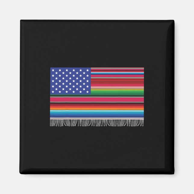Imán Bandera Estadounidense Mexicana Serape Cinco De Ma (Frente)