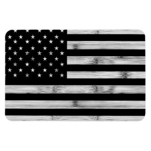 Imán Bandera estadounidense Rustic Wood Black White Pat