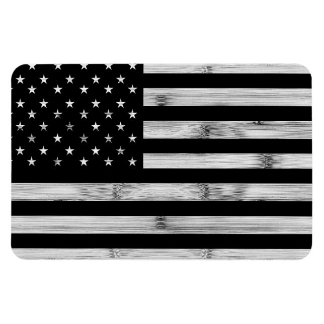 Imán Bandera estadounidense Rustic Wood Black White Pat (Horizontal)