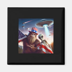 Imán Bandera Estadounidense Sasquatch Con Alien Ufo Big