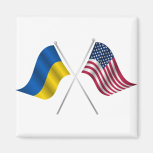 Imán Bandera estadounidense y bandera ucraniana