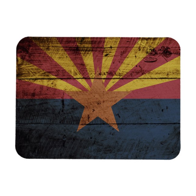 Imán Bandera estatal de Arizona en grano de madera viej (Horizontal)