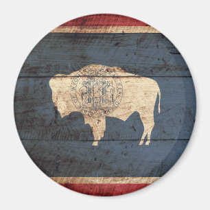 Imán Bandera estatal Wyoming en grano de madera vieja