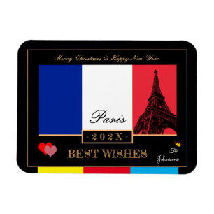 Imán Bandera Francesa y Eiffel 2024 Feliz Año Nuevo, Fr