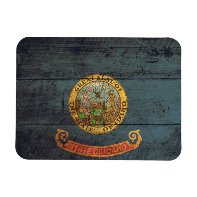 Imán Bandera Idaho De Madera Antigua; (Horizontal)