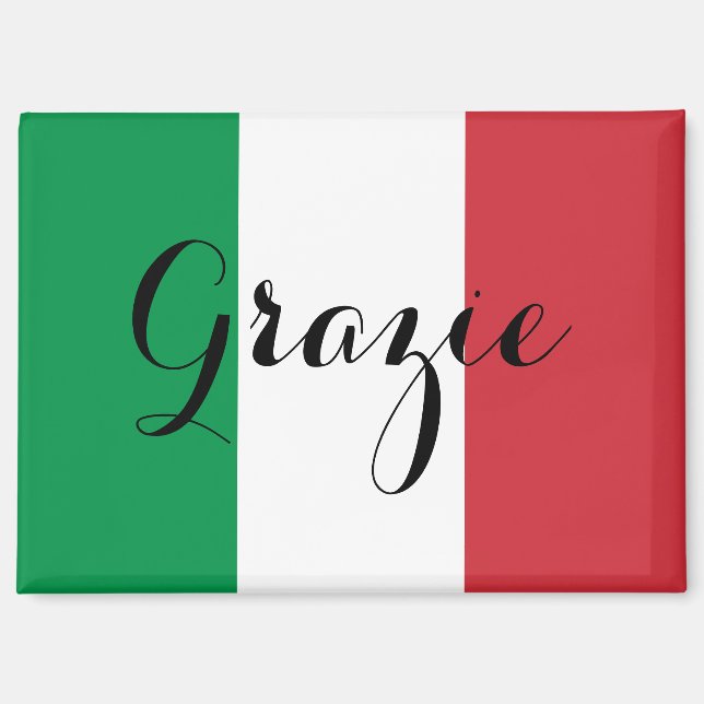 Imán Bandera italiana elegante caligrafía grazie (Anverso)