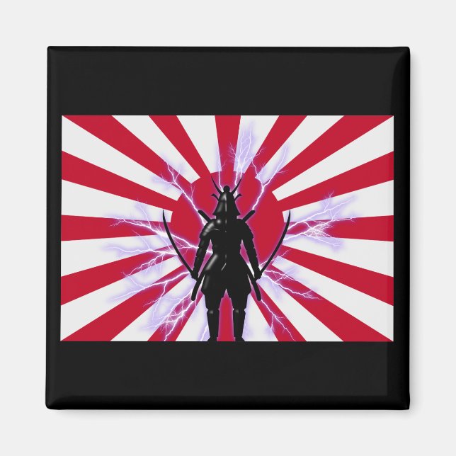 Imán Bandera japonesa y creciente guerrero de Samurai (Frente)