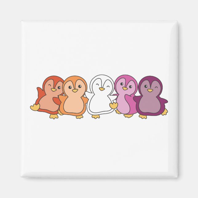 Imán Bandera Lesbiana Orgullo Lgbtq Cute Penguin Magnet (Frente)