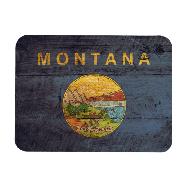 Imán Bandera Montana de la madera vieja (Horizontal)