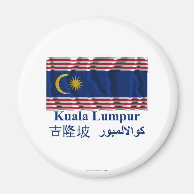 Imán Bandera ondeando Kuala Lumpur con nombre (Frente)