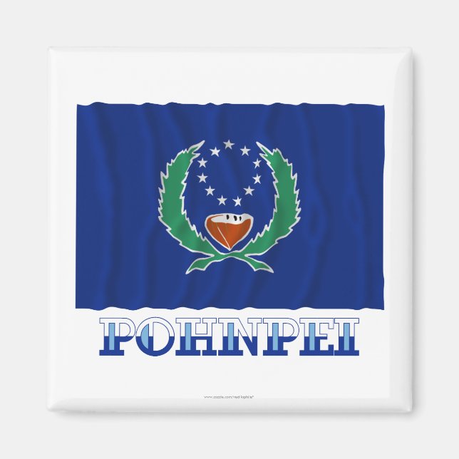 Imán Bandera ondeando Pohnpei, con nombre (Frente)
