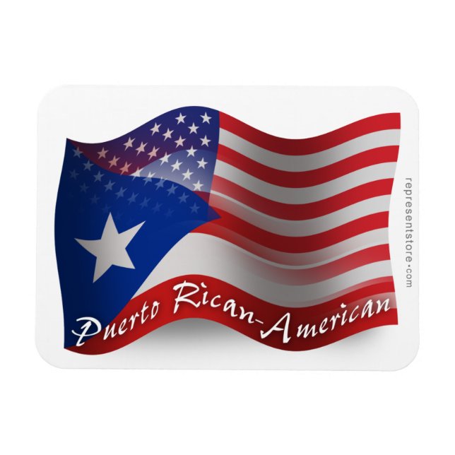 Imán Bandera ondulada puertorriqueña-americana (Horizontal)