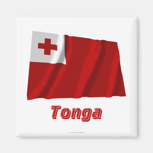 Imán Bandera onduladora de Tonga con nombre (Frente)