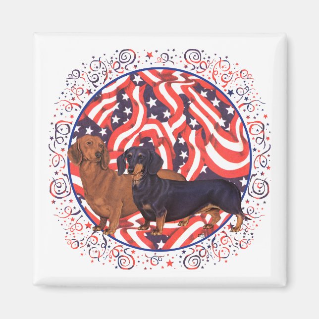 Imán Bandera Patriótica de Dachshunds (Frente)