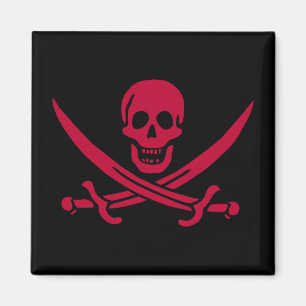 Imán Bandera pirata de Calico Jack con cráneo rojo y es