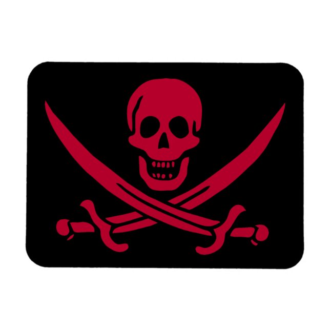 Imán Bandera pirata de Crimson Skull & Swords Jack en C (Horizontal)